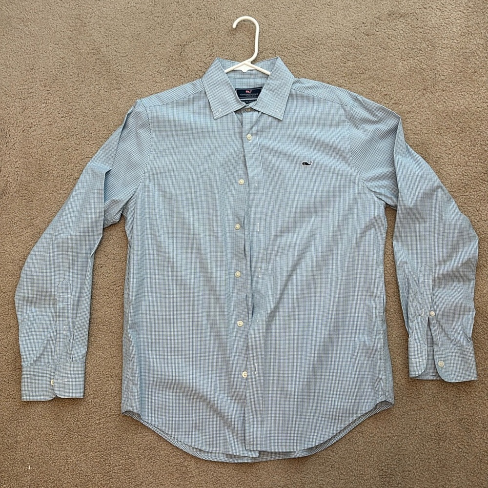 Vineyard Vines Button Down Classic Fit Whale Shirt Mens Small Blue and green